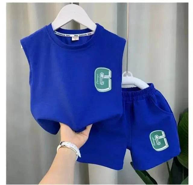 Kids Boys Summer Vest Set – New Fashionable Baby Net Red Clothes, Boys & Children's Fashion Two-Piece Set, Kids Outfits - Giggles And Grab