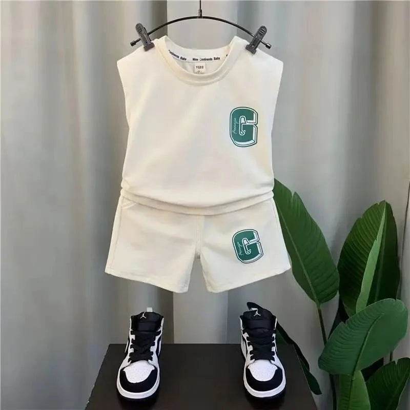 Kids Boys Summer Vest Set – New Fashionable Baby Net Red Clothes, Boys & Children's Fashion Two-Piece Set, Kids Outfits - Giggles And Grab