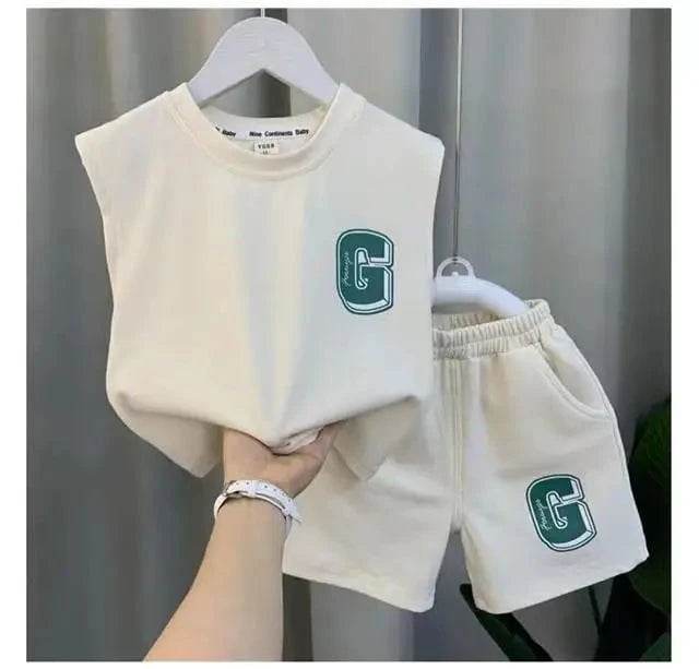 Kids Boys Summer Vest Set – New Fashionable Baby Net Red Clothes, Boys & Children's Fashion Two-Piece Set, Kids Outfits - Giggles And Grab
