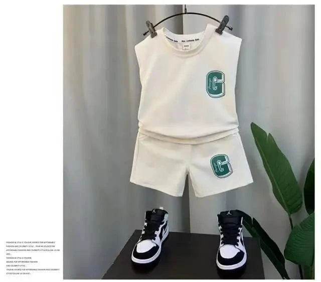 Kids Boys Summer Vest Set – New Fashionable Baby Net Red Clothes, Boys & Children's Fashion Two-Piece Set, Kids Outfits - Giggles And Grab