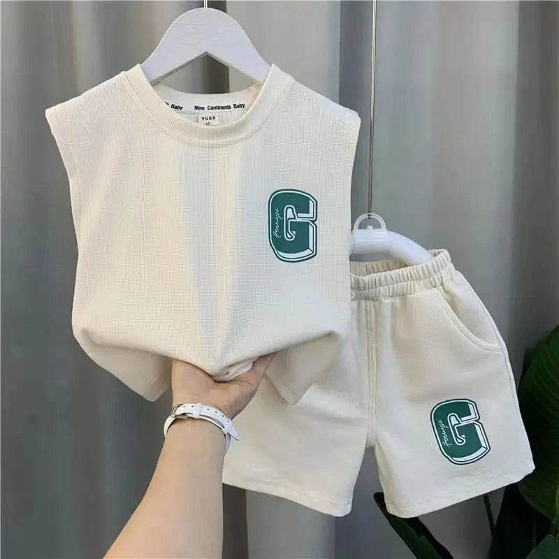 Kids Boys Summer Vest Set – New Fashionable Baby Net Red Clothes, Boys & Children's Fashion Two-Piece Set, Kids Outfits - Giggles And Grab