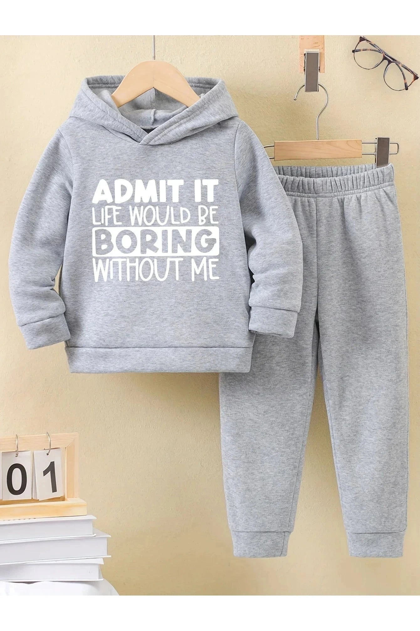 Giggles And Grab Boys' Warm Lined Hoodie and Tracksuit Pants Set NT60048-SS / 140 "Boys' Warm Lined Hoodie & Tracksuit Pants Set - Fall/Winter Casual Sportswear"