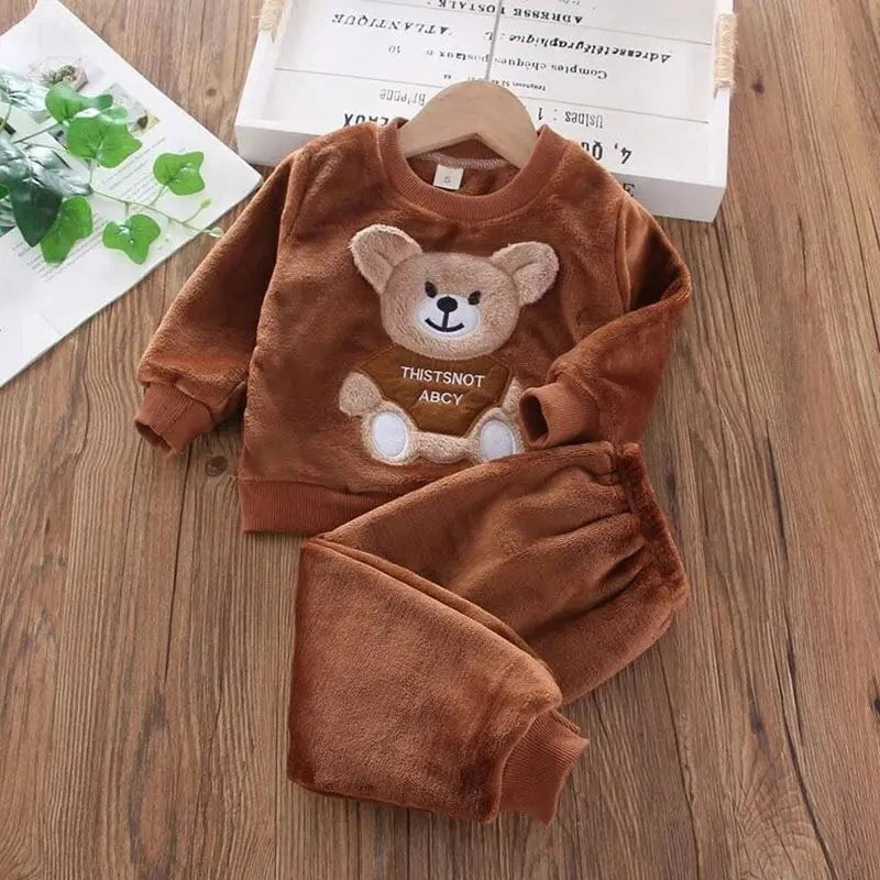Giggles And Grab Brown / 24M Baby Boys And Girls Clothing Set Tricken Fleece Children Hooded Outerwear Tops Pants 3PCS Outfits Kids Toddler Warm Costume Suit