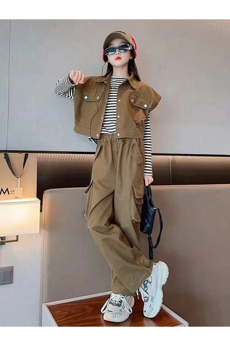 Giggles And Grab Children clothing for girls T-shirt Vest Pant 3 / 11-12T 160CM Child Girl 3-Piece Outfit Set - T-Shirt, Vest & Pants (6-14 Years) - 2024 New Collection"