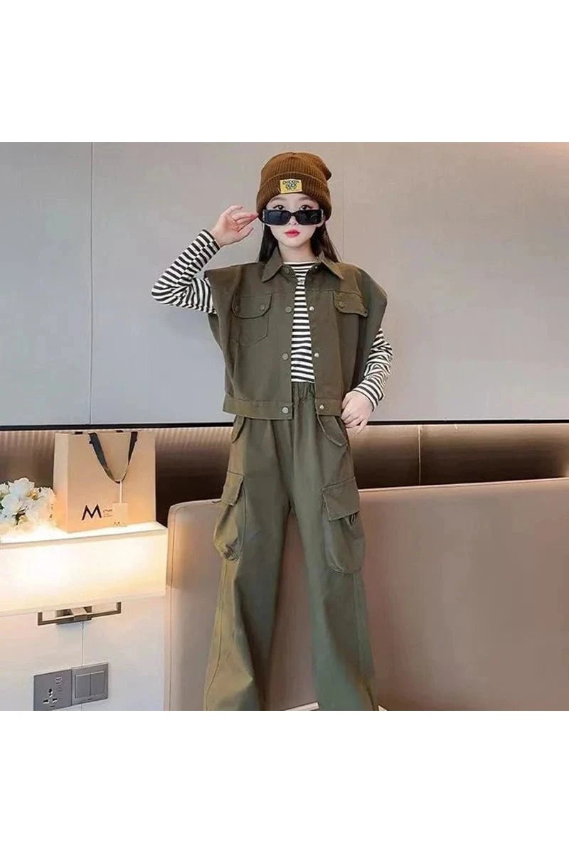 Giggles And Grab Children clothing for girls Vest pants 2 / 6T 130CM Child Girl 3-Piece Outfit Set - T-Shirt, Vest & Pants (6-14 Years) - 2024 New Collection"