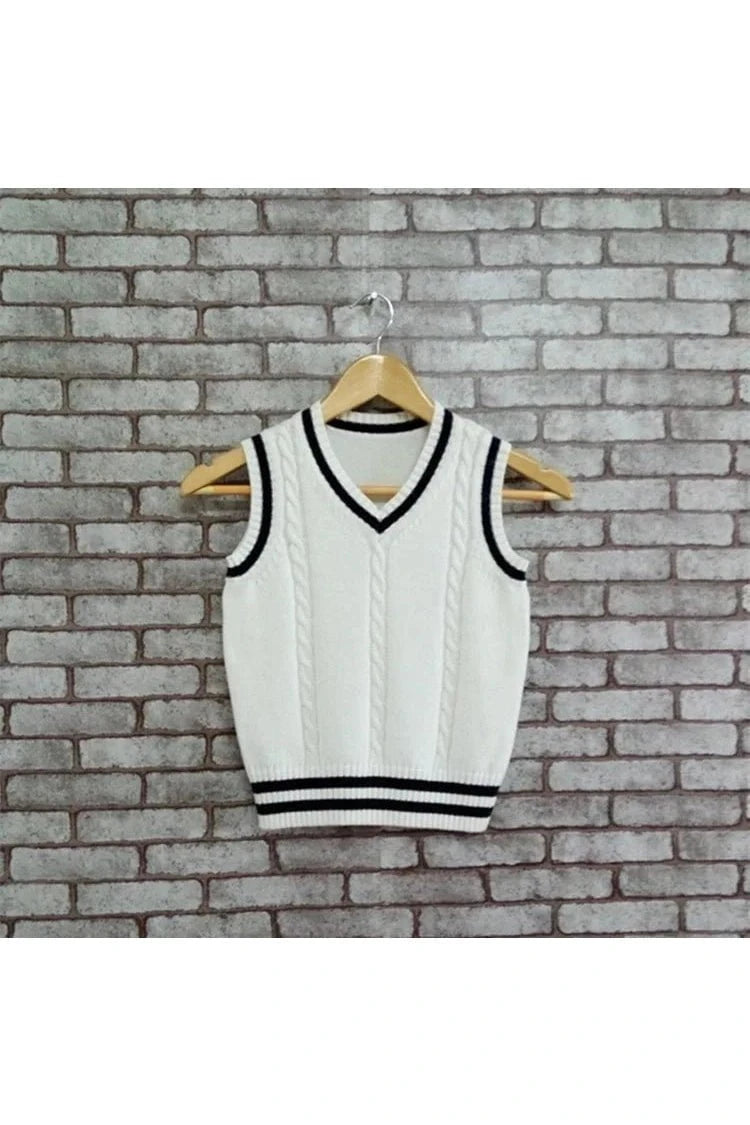 Giggles And Grab Children sweaters white / 130cm Children's School Uniform Sweater Vest - Knitted Wool Camisole for Girls & Boys, College Style"