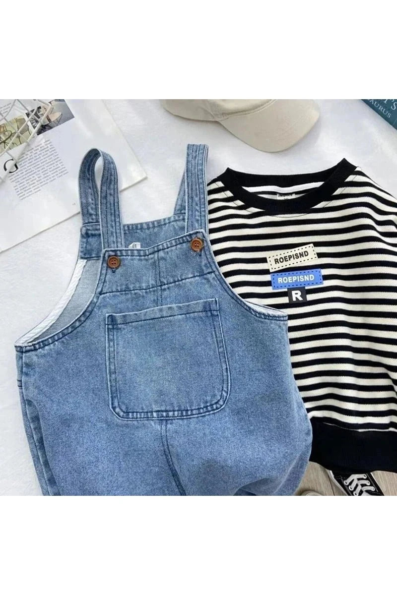 Giggles And Grab Childrens Cotton Denim Overalls For Boys& Girls "Children's Cotton Denim Overalls with Suspenders - Casual Loose Fit Jumpsuit for Boys & Girls"