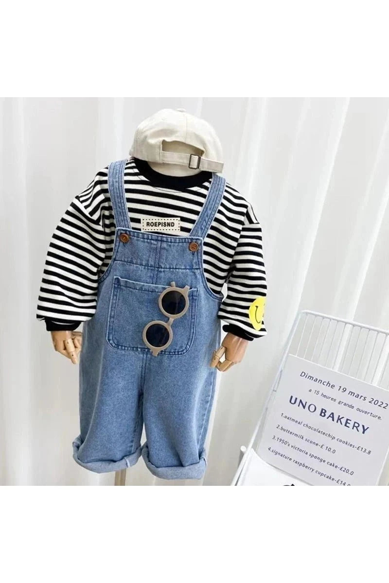 Giggles And Grab Childrens Cotton Denim Overalls For Boys& Girls "Children's Cotton Denim Overalls with Suspenders - Casual Loose Fit Jumpsuit for Boys & Girls"