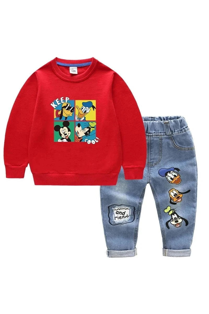 Giggles And Grab Disney jackets Red / 3T(Size 100) "Fashion Baby Boys' 2-Piece Cotton Clothing Set - Mickey Mouse Long Sleeve Top & Jeans Pants"