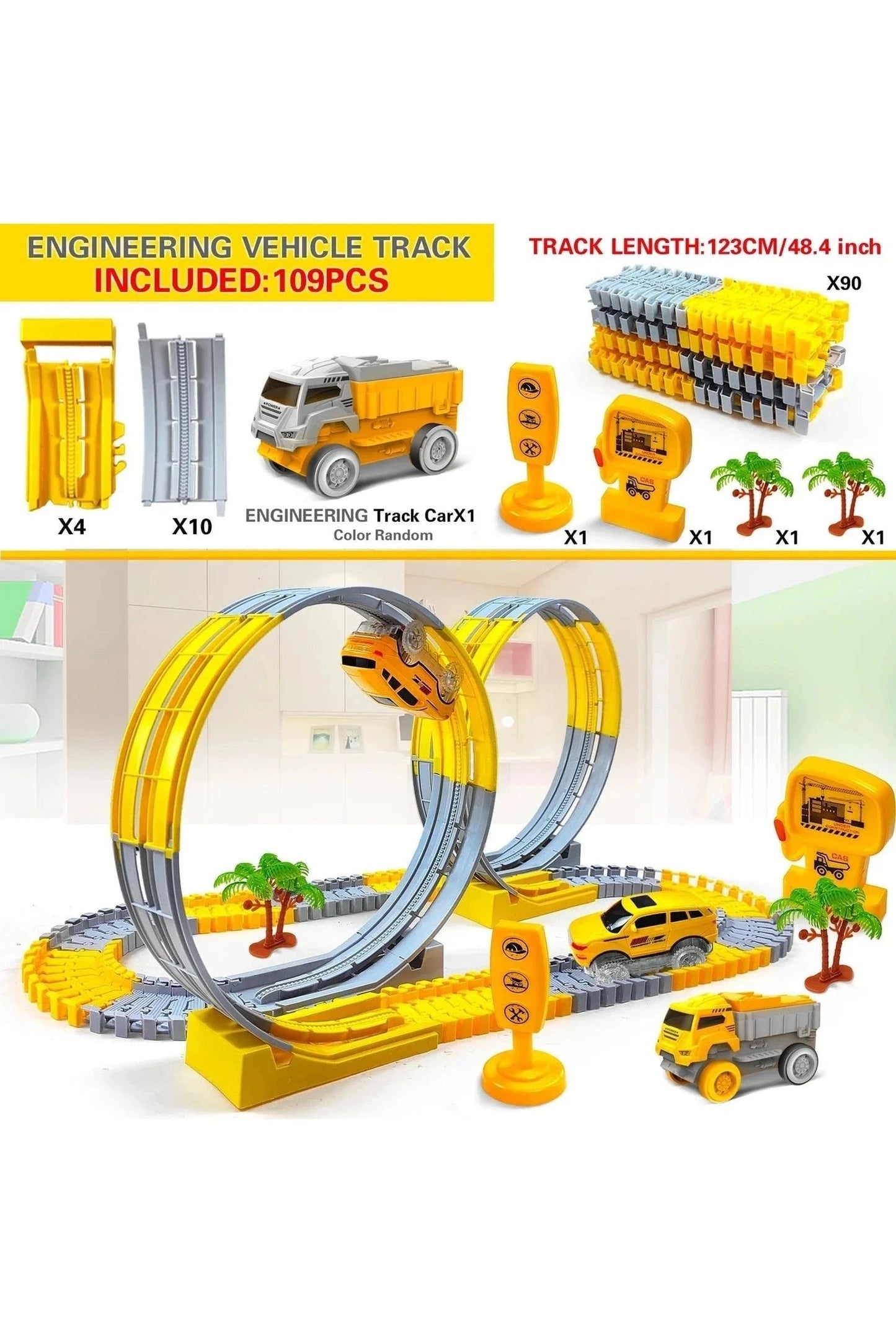 Giggles And Grab Engineering rail car toy 109 Track set "Engineering Rail Car Toy - Magical Birthday Gift for Boys"