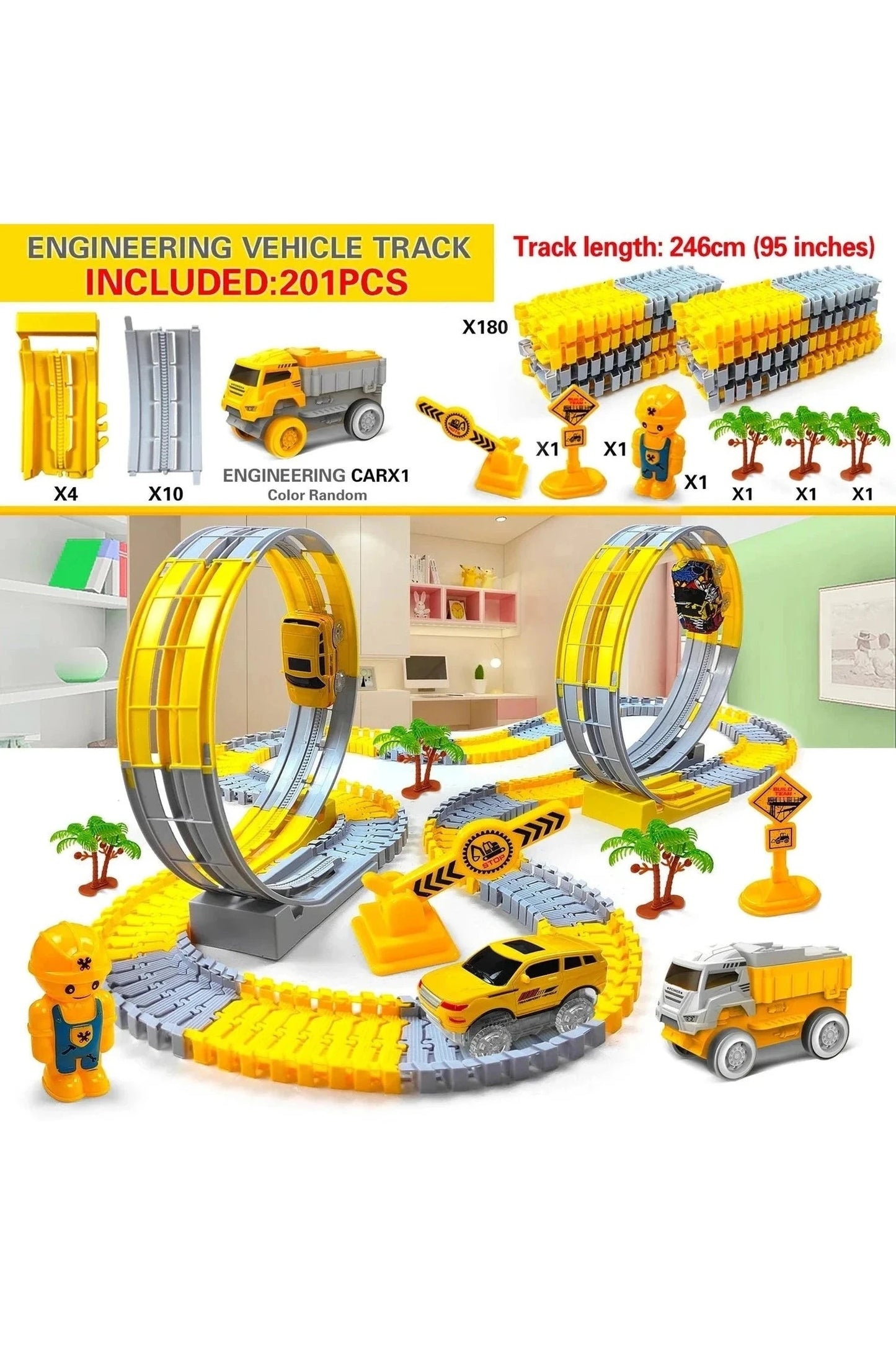 Giggles And Grab Engineering rail car toy 201 Track set "Engineering Rail Car Toy - Magical Birthday Gift for Boys"