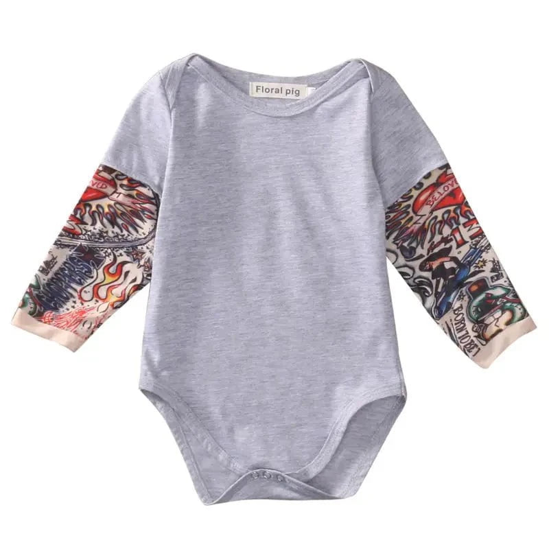 Giggles And Grab Fashion newborn GRAY / 6M Fashion Newborn Baby Girl Boys Romper Bodysuit Clothes Tattoos Print Rock Children Boy Baby Clothing Jumpsuit Outfits"