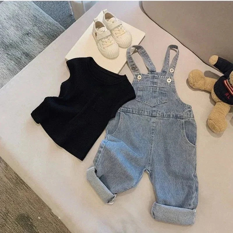 Giggles And Grab Fashionable Overalls Denim Fashionable Children's Overalls - Spring Casual Wear for Kids"