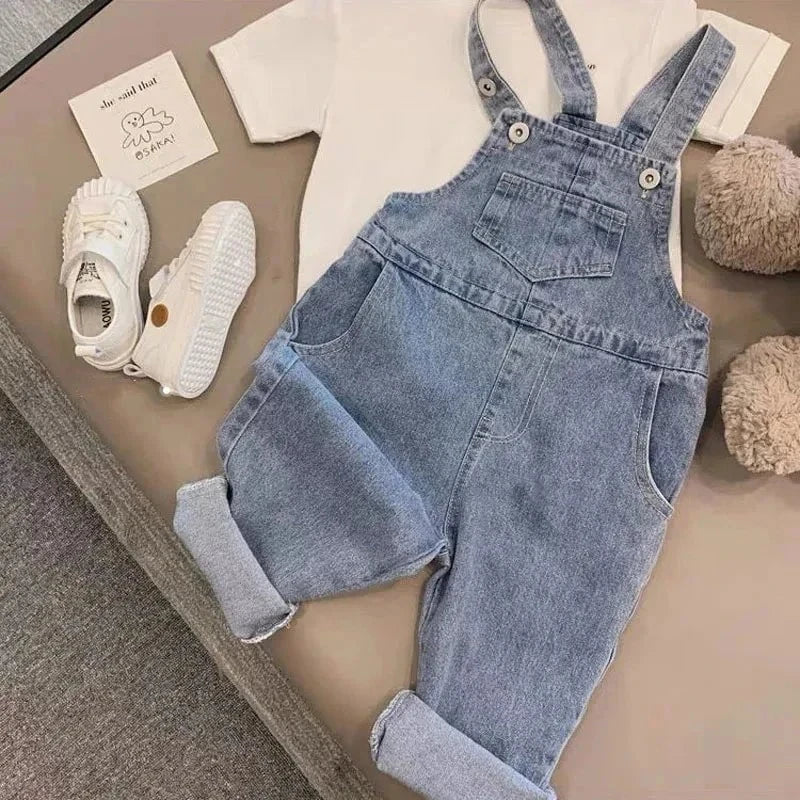 Giggles And Grab Fashionable Overalls Denim overalls-1pc / 110-Height 110-120cm Fashionable Children's Overalls - Spring Casual Wear for Kids"