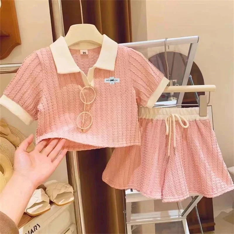 Giggles And Grab Girls 2 pc outfit Pink / 7-8T(Size 140) Baby Girls Clothes Set – Cute Sweet Casual Short Sleeve Top & Pant Outfit Set for Summer, Comfort Sportswear for Kids (2-10 Years)"
