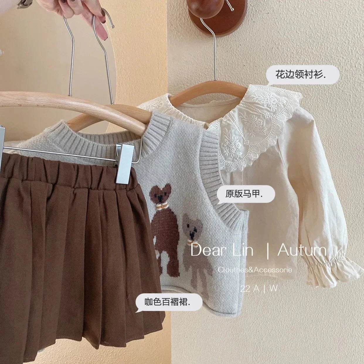 Winter Kids Girls 3PCS Clothes Set Cotton Long Sleeve Shirts Cartoon - Giggles And Grab