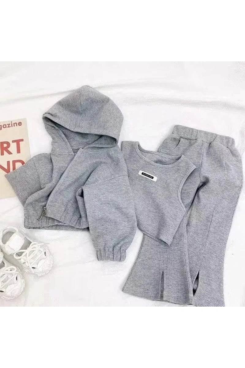 Girls' 3-Piece Clothing Set - Knit Top, Flared Pants & Coat for Toddler Baby Girls - Giggles And Grab