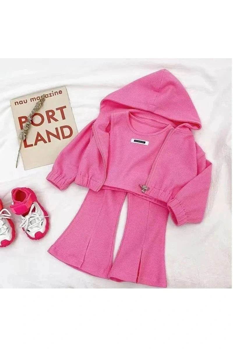 Girls' 3-Piece Clothing Set - Knit Top, Flared Pants & Coat for Toddler Baby Girls - Giggles And Grab