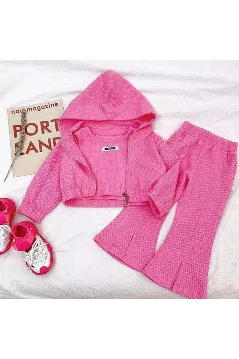 Girls' 3-Piece Clothing Set - Knit Top, Flared Pants & Coat for Toddler Baby Girls - Giggles And Grab