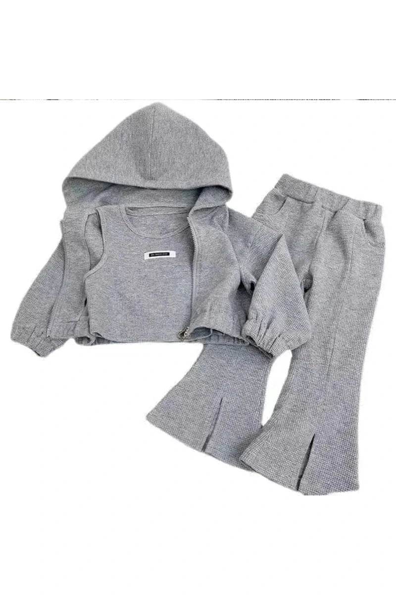 Girls' 3-Piece Clothing Set - Knit Top, Flared Pants & Coat for Toddler Baby Girls - Giggles And Grab