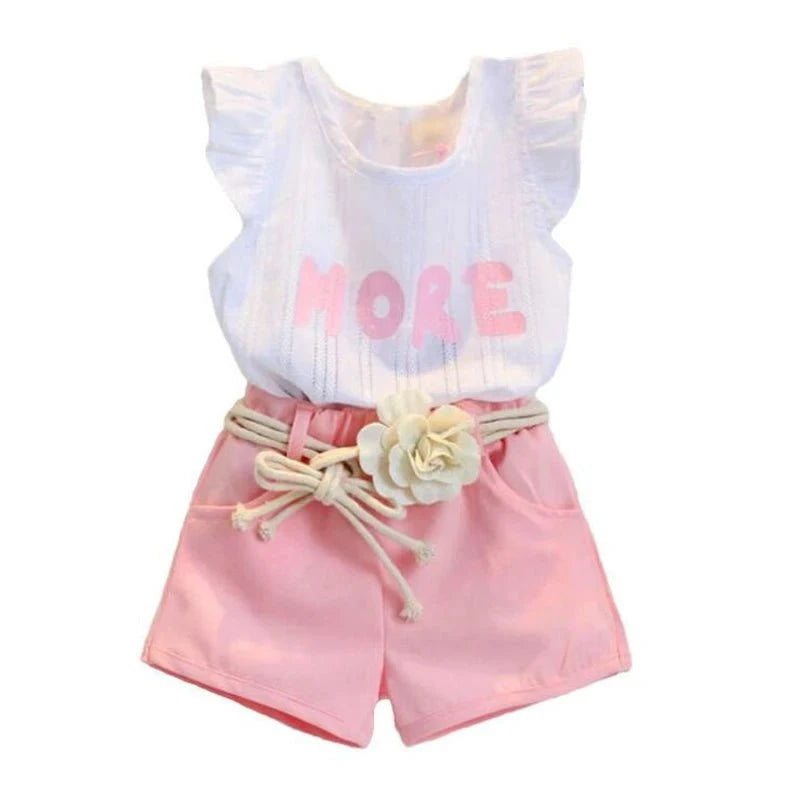 Giggles And Grab Girls Clothes Set Pink / 5 "Summer Baby Girls Clothes Cotton Sleeveless Girl Costume Kids Outfit Infant Tracksuit Toddler Tops + Shorts Child Dress 2-7Y A161"