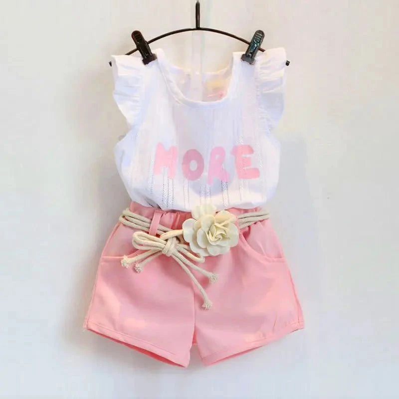 Giggles And Grab Girls Clothes Set "Summer Baby Girls Clothes Cotton Sleeveless Girl Costume Kids Outfit Infant Tracksuit Toddler Tops + Shorts Child Dress 2-7Y A161"
