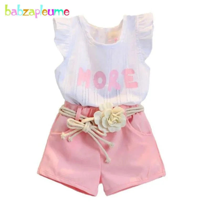 Giggles And Grab Girls Clothes Set "Summer Baby Girls Clothes Cotton Sleeveless Girl Costume Kids Outfit Infant Tracksuit Toddler Tops + Shorts Child Dress 2-7Y A161"