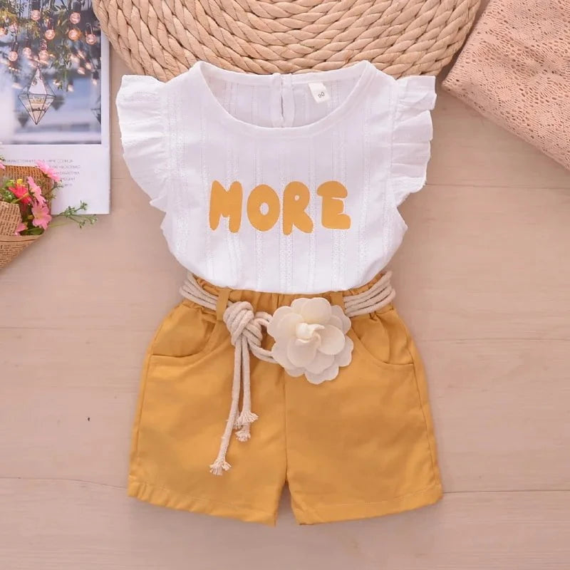 Giggles And Grab Girls Clothes Set Yellow / 2T "Summer Baby Girls Clothes Cotton Sleeveless Girl Costume Kids Outfit Infant Tracksuit Toddler Tops + Shorts Child Dress 2-7Y A161"