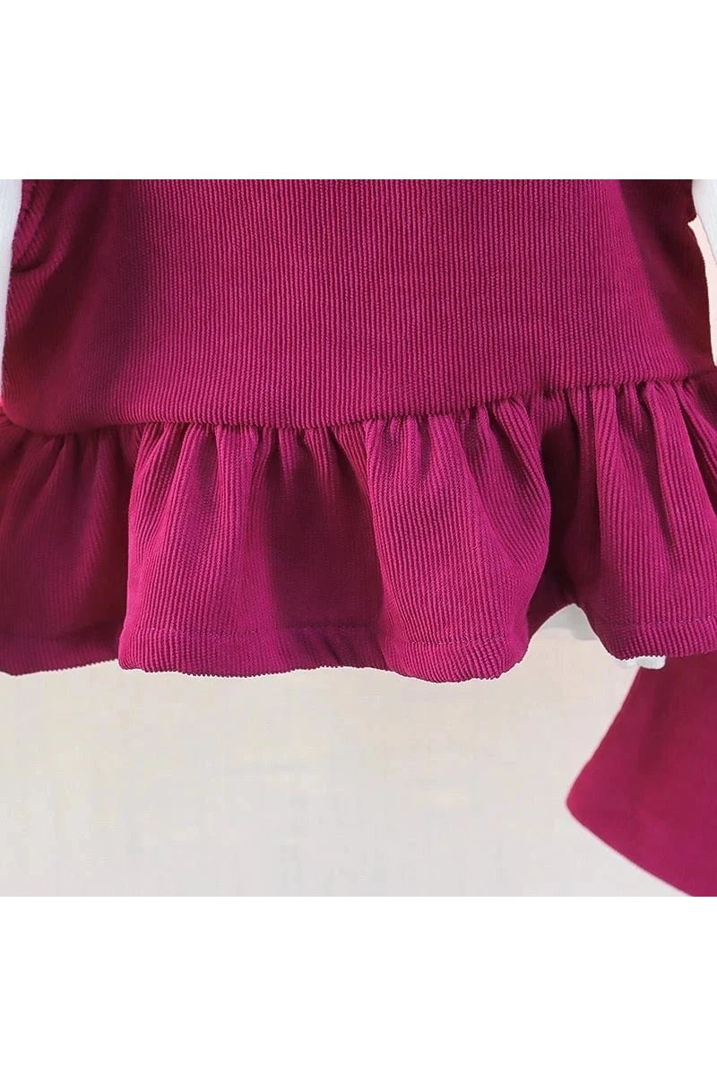 Giggles And Grab Girs Corduroy Sets "Girls' 3-Piece Corduroy Clothing Set - Camisole, Long Sleeve Top & Flared Pants for Autumn 2024"