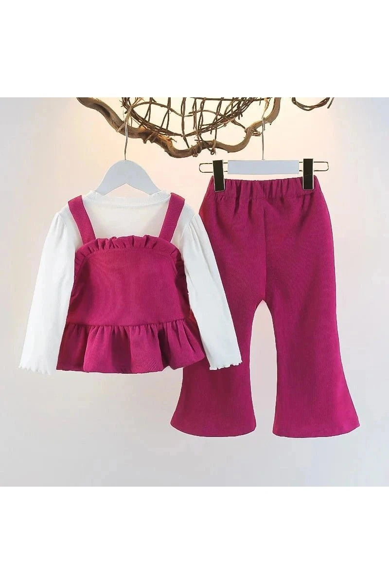 Giggles And Grab Girs Corduroy Sets "Girls' 3-Piece Corduroy Clothing Set - Camisole, Long Sleeve Top & Flared Pants for Autumn 2024"