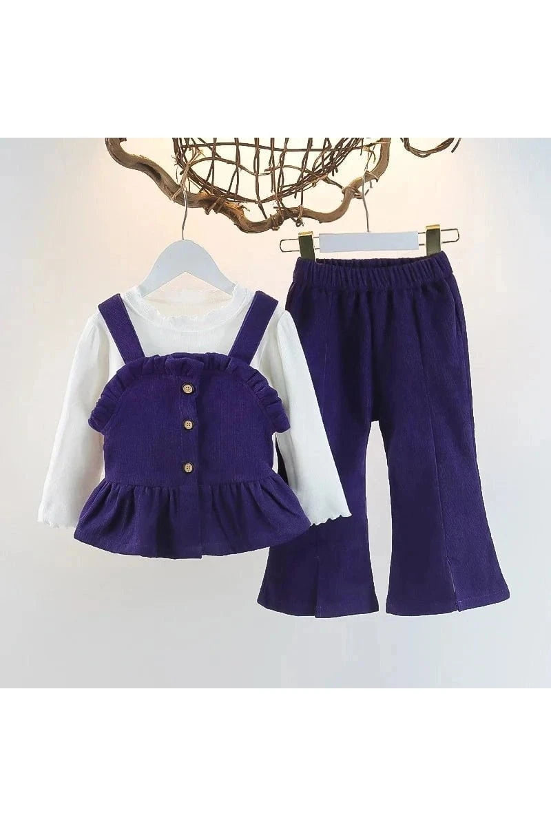 Giggles And Grab Girs Corduroy Sets Purple / 12M(Size 80) "Girls' 3-Piece Corduroy Clothing Set - Camisole, Long Sleeve Top & Flared Pants for Autumn 2024"