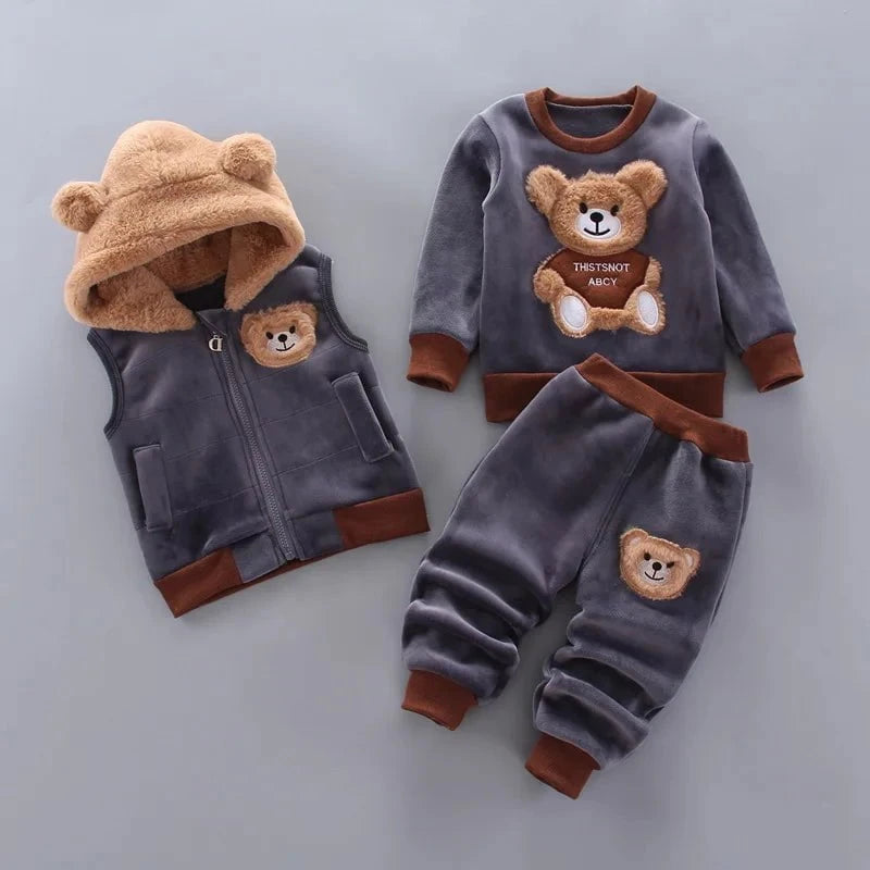 Giggles And Grab Gray 1 / 4T Baby Boys And Girls Clothing Set Tricken Fleece Children Hooded Outerwear Tops Pants 3PCS Outfits Kids Toddler Warm Costume Suit