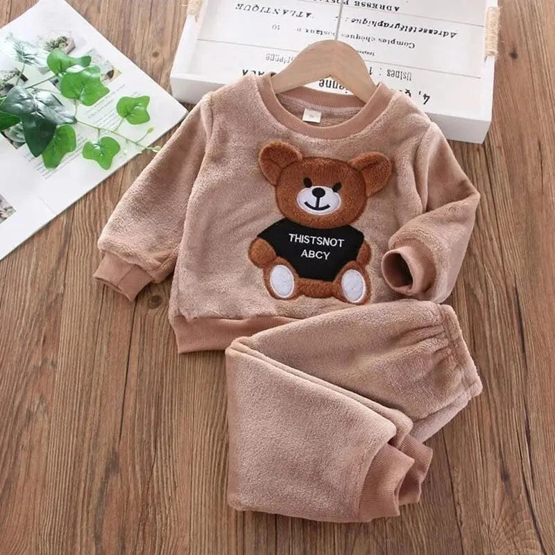 Giggles And Grab Khaki / 4T Baby Boys And Girls Clothing Set Tricken Fleece Children Hooded Outerwear Tops Pants 3PCS Outfits Kids Toddler Warm Costume Suit