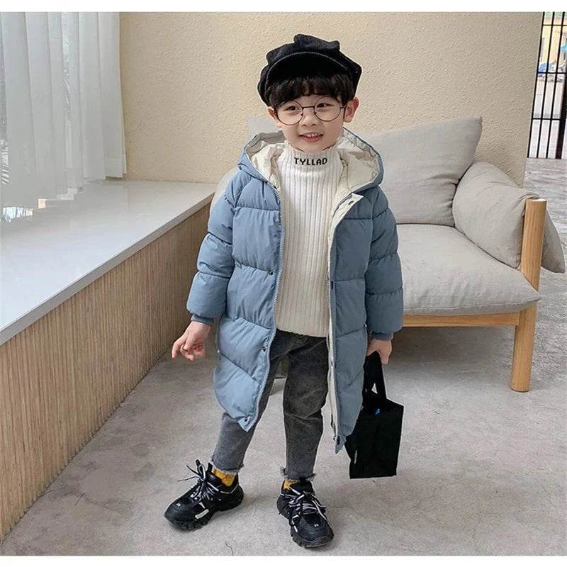 Kids Down Long Outerwear Winter Autumn Teen Cotton Clothes Boys Girls Cotton-Padded Parka Coats Big Children Thicken Warm Jacket - Giggles And Grab