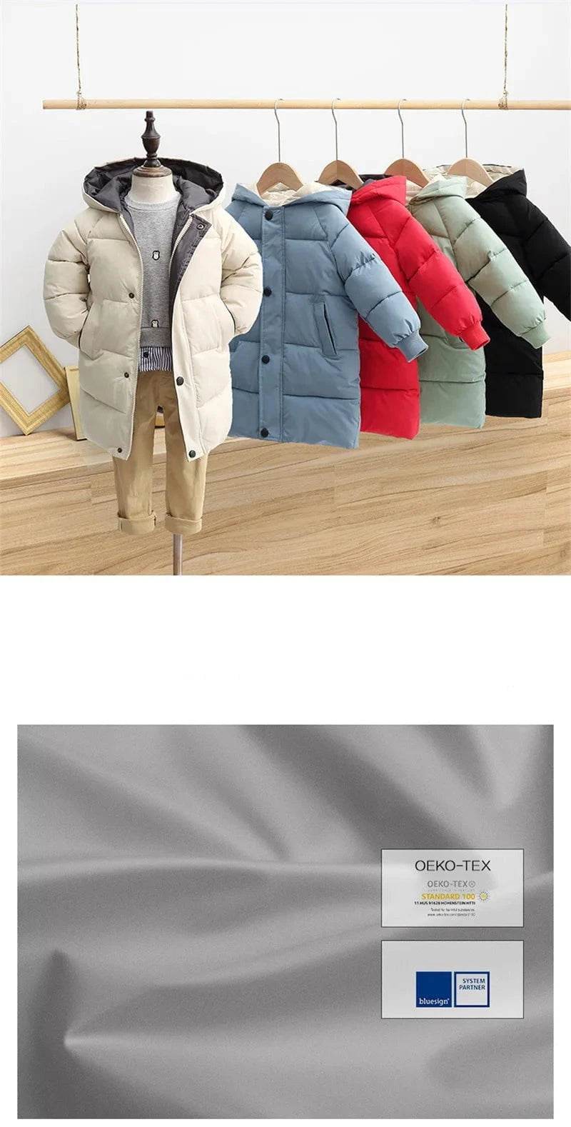 Kids Down Long Outerwear Winter Autumn Teen Cotton Clothes Boys Girls Cotton-Padded Parka Coats Big Children Thicken Warm Jacket - Giggles And Grab