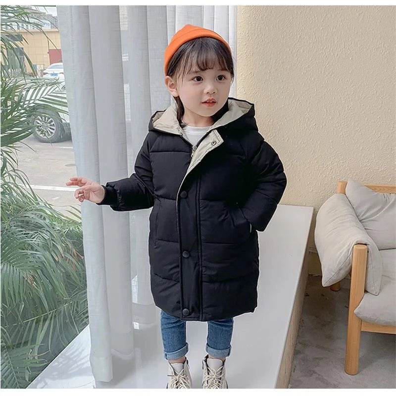 Kids Down Long Outerwear Winter Autumn Teen Cotton Clothes Boys Girls Cotton-Padded Parka Coats Big Children Thicken Warm Jacket - Giggles And Grab
