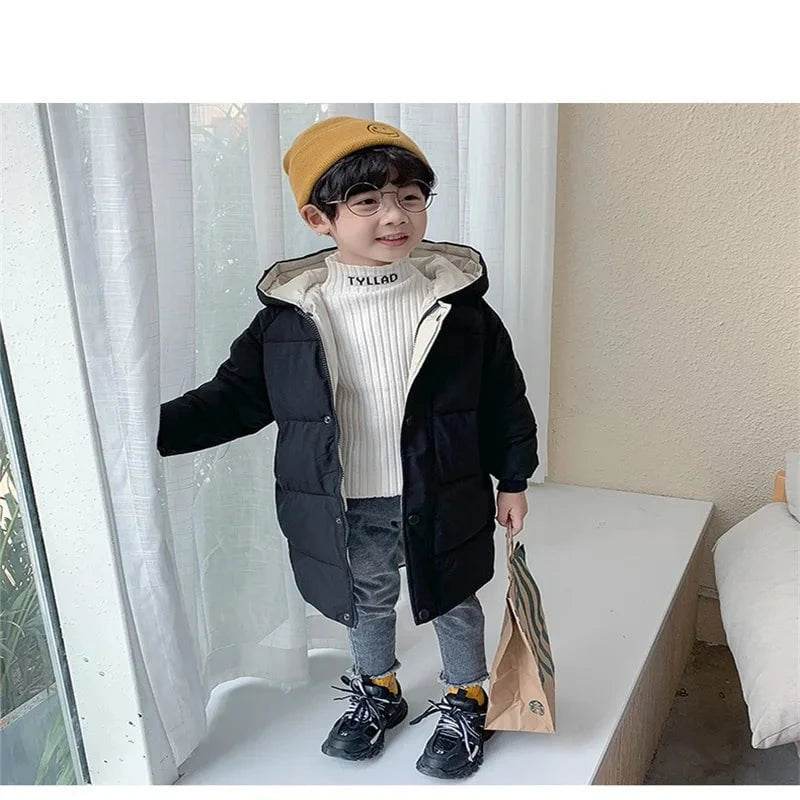 Kids Down Long Outerwear Winter Autumn Teen Cotton Clothes Boys Girls Cotton-Padded Parka Coats Big Children Thicken Warm Jacket - Giggles And Grab