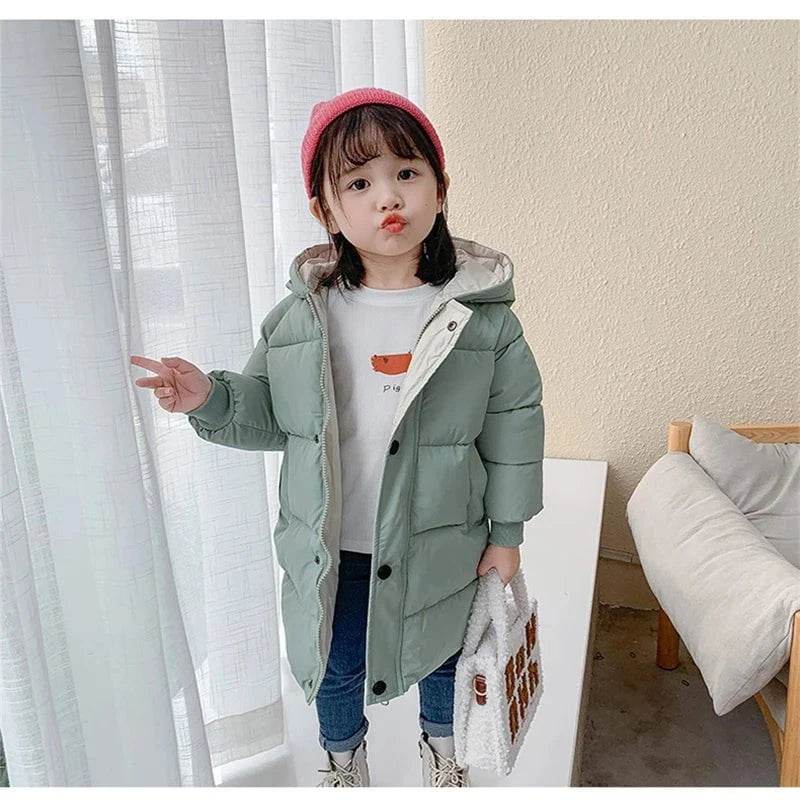 Kids Down Long Outerwear Winter Autumn Teen Cotton Clothes Boys Girls Cotton-Padded Parka Coats Big Children Thicken Warm Jacket - Giggles And Grab