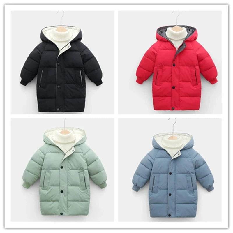 Kids Down Long Outerwear Winter Autumn Teen Cotton Clothes Boys Girls Cotton-Padded Parka Coats Big Children Thicken Warm Jacket - Giggles And Grab