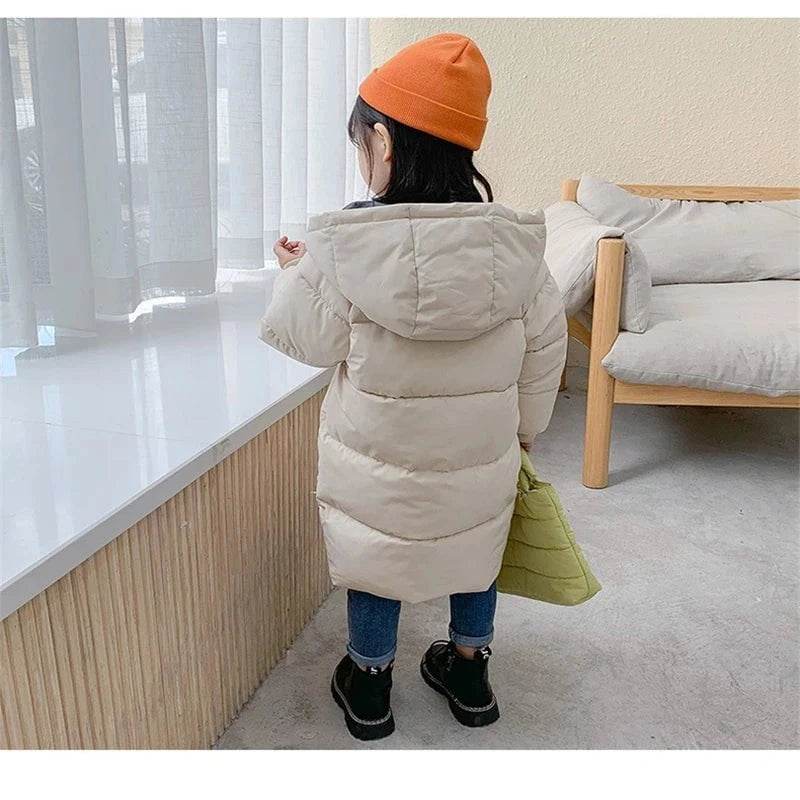 Kids Down Long Outerwear Winter Autumn Teen Cotton Clothes Boys Girls Cotton-Padded Parka Coats Big Children Thicken Warm Jacket - Giggles And Grab