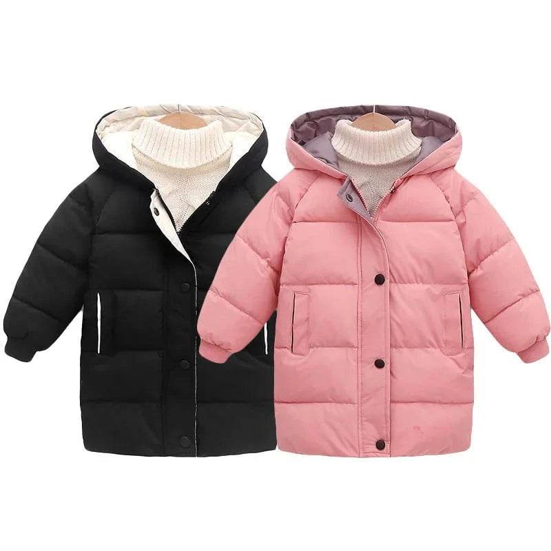 Kids Down Long Outerwear Winter Autumn Teen Cotton Clothes Boys Girls Cotton-Padded Parka Coats Big Children Thicken Warm Jacket - Giggles And Grab