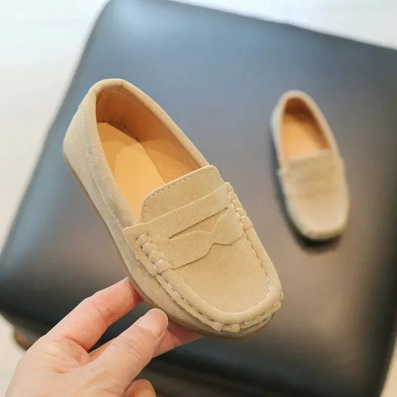 Giggles And Grab Kids loafers leather flats Khaki / 26 Kids Loafers Leather Flats – Breathable Non-Slip School Slip-On Shoes for Boys"