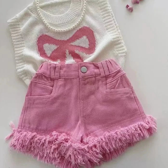 Giggles And Grab New kids short set New Kids Short Sleeve Suit Striped Girls Set Summer Tops + Shorts Baby Clothes Children's Wear Kids Outfits 2024"