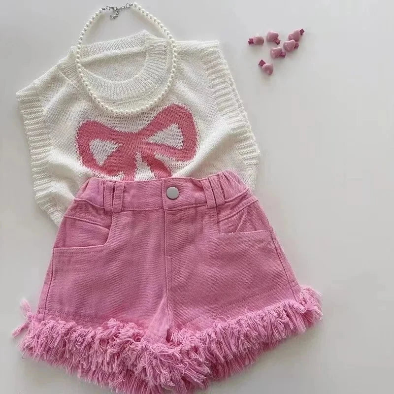 Giggles And Grab New kids short set New Kids Short Sleeve Suit Striped Girls Set Summer Tops + Shorts Baby Clothes Children's Wear Kids Outfits 2024"