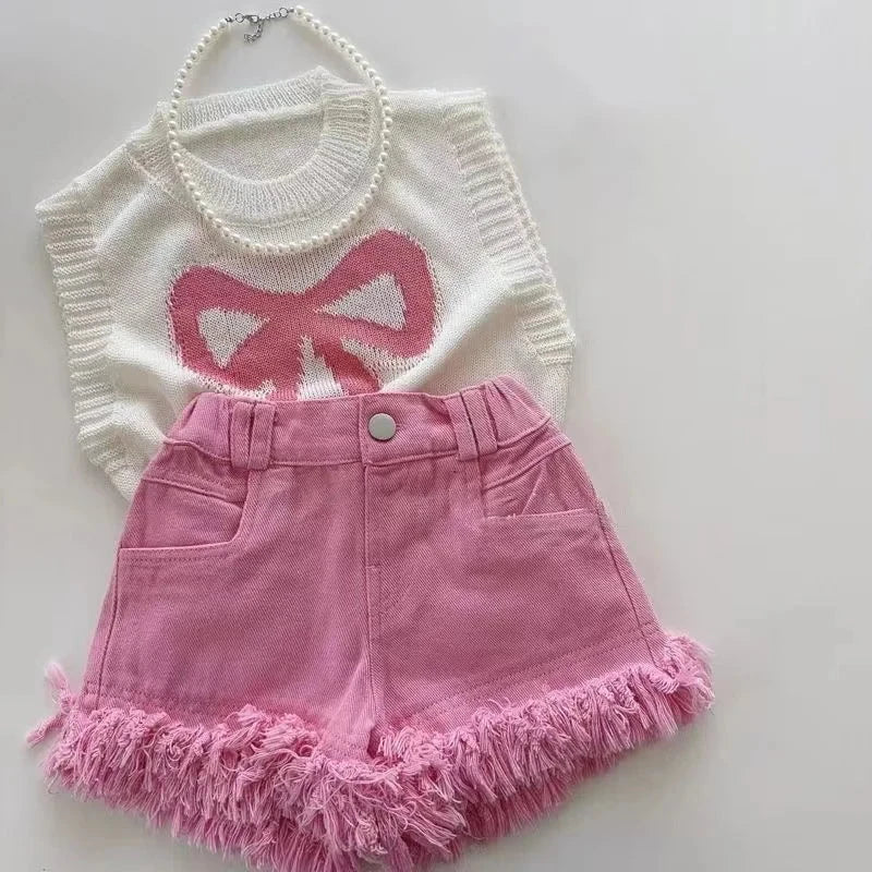 Giggles And Grab New kids short set New Kids Short Sleeve Suit Striped Girls Set Summer Tops + Shorts Baby Clothes Children's Wear Kids Outfits 2024"