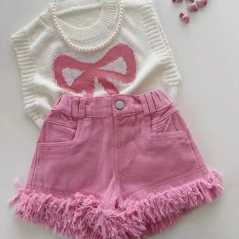 Giggles And Grab New kids short set New Kids Short Sleeve Suit Striped Girls Set Summer Tops + Shorts Baby Clothes Children's Wear Kids Outfits 2024"
