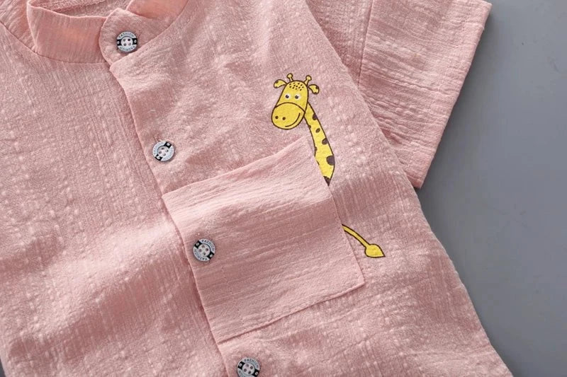 Giggles And Grab New Summer Hot Sale Toddler Kids Baby Boys Shirt Cartoon Tops Denim Shorts Pants Outfits Set Baby Clothes