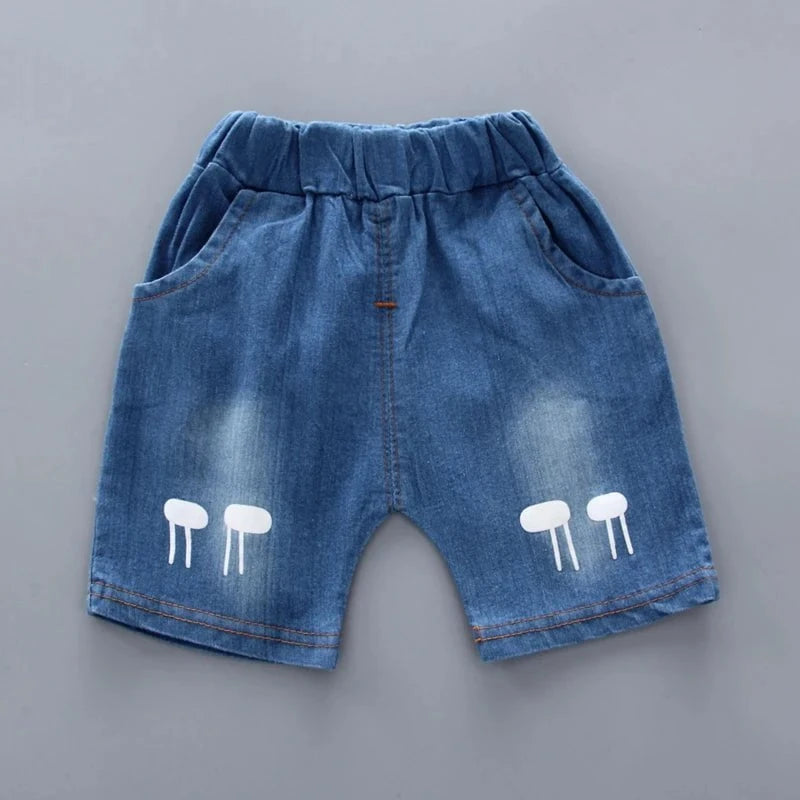 Giggles And Grab New Summer Hot Sale Toddler Kids Baby Boys Shirt Cartoon Tops Denim Shorts Pants Outfits Set Baby Clothes