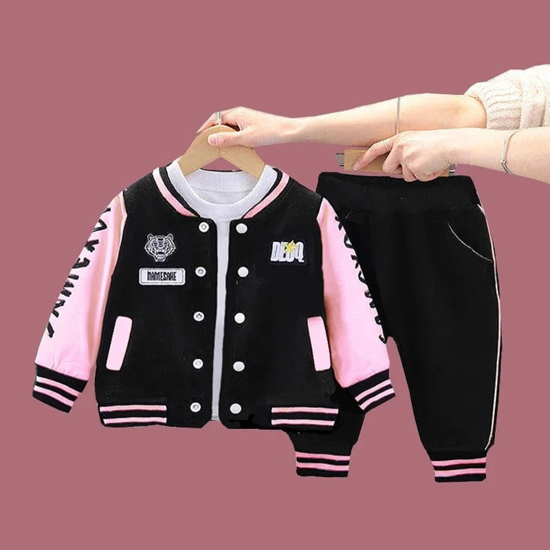 Giggles And Grab Pink / 18-24M(Size 90) New Spring Autumn Baby Boys Clothing Set Cartoon Tiger Baseball Jacket + Pants 2Pcs Toddler Kids Tracksuits Children Clothes