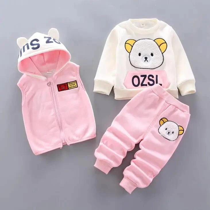 Giggles And Grab Pink 2 / 4T Baby Boys And Girls Clothing Set Tricken Fleece Children Hooded Outerwear Tops Pants 3PCS Outfits Kids Toddler Warm Costume Suit